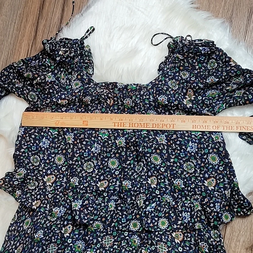 Tory Burch 100% Silk Printed Ruffle Dress Green Floral Size 2 Boho